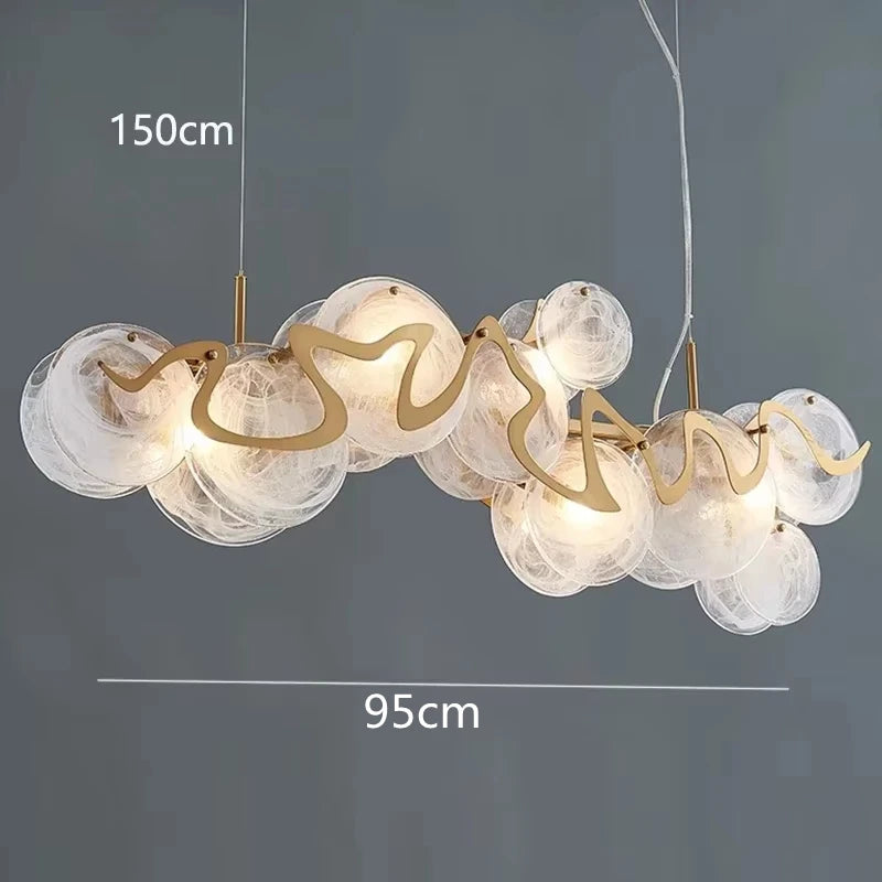 Suspension lumineuse or spirales dorées moderne sphères transparentes 60cm 80cm 95cm