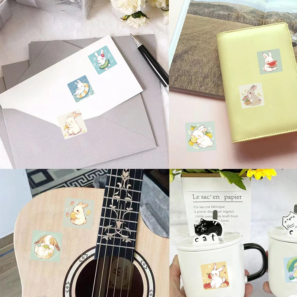 sticker autocollant lapin dessin animé coloré waterproof facile utiliser 500 pièces opaques mignon étiquette