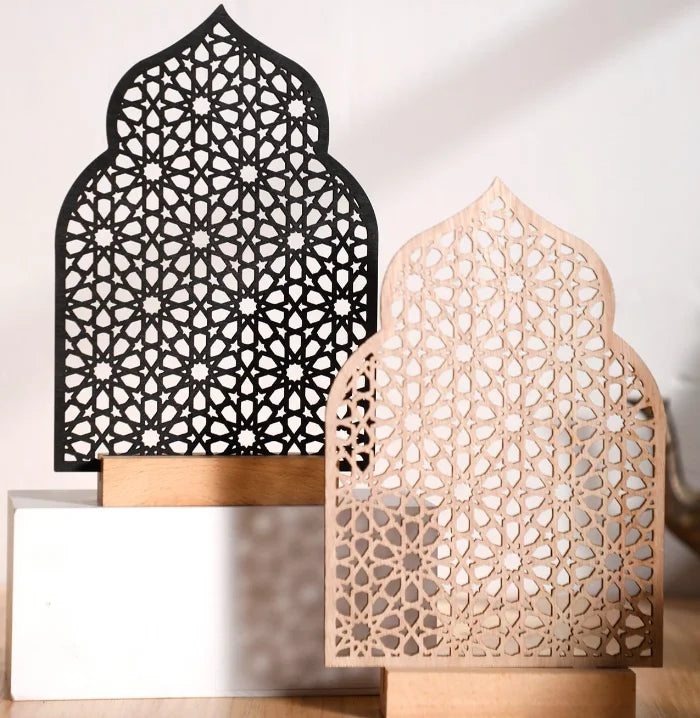 cadres decoratifs bois motif geometrique moderne noir beigeclair ramadan decoration festive