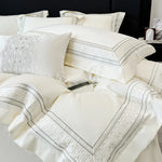 ensemble literie blanc brodé élégant 100 coton king queen size