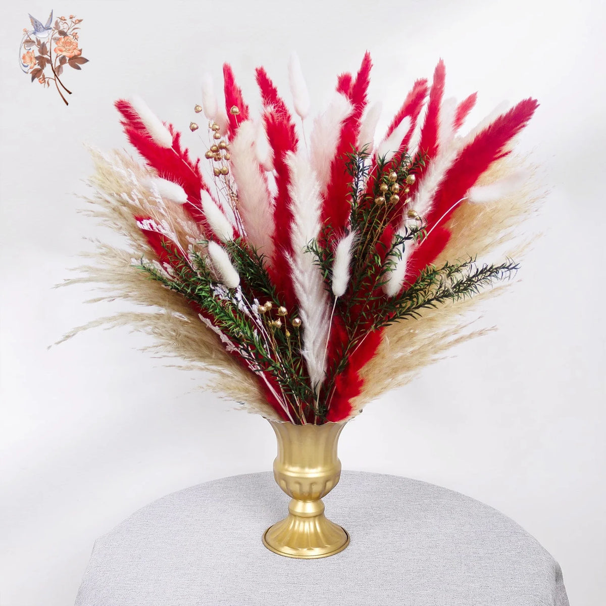 bouquet dried flowers naturel rouges blancs vase beige decoration maison anniversaire fete