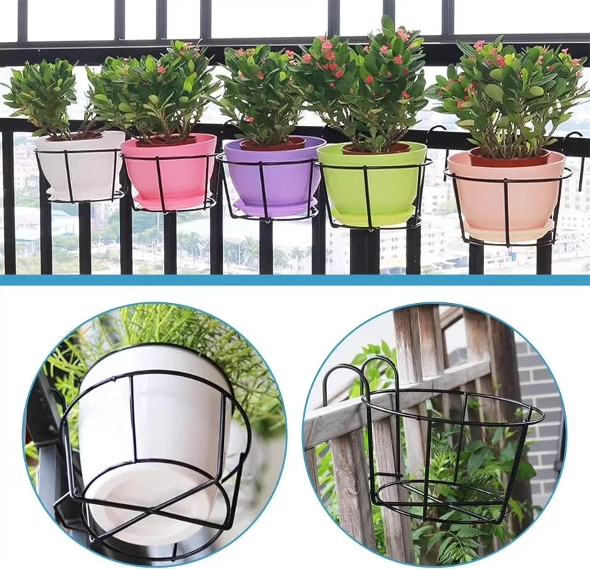 supports fleurs suspendus métal noir blanc moderne double crochet balcon clôture