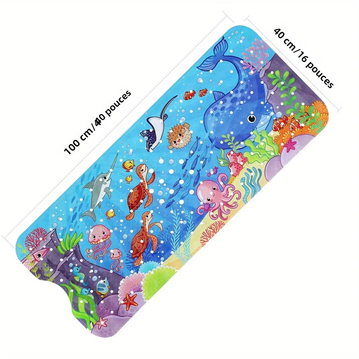 tapis bain enfant motif marin poisson corail ventouses antidérapant salle bain 40x100cm