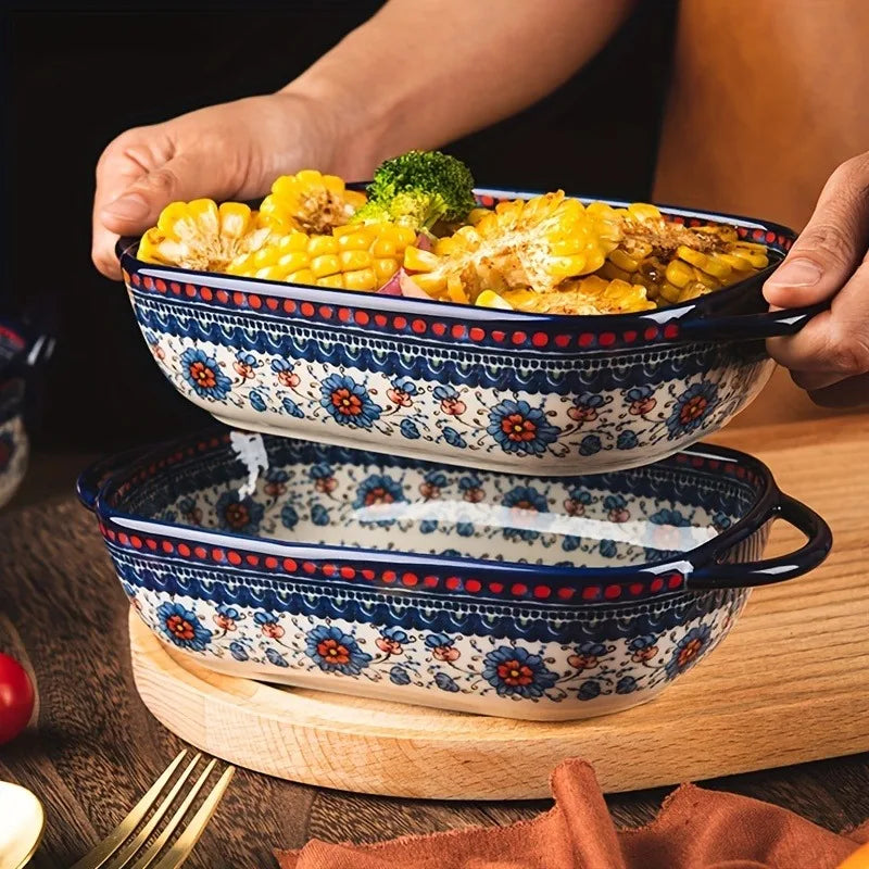 assiettes soupe vintage céramique fleur bleue rouge bordure ornée compatibles four lave vaisselle