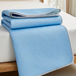 drap plat bleu clair motif carrés moderne coton polyester lit adulte été sensation douce