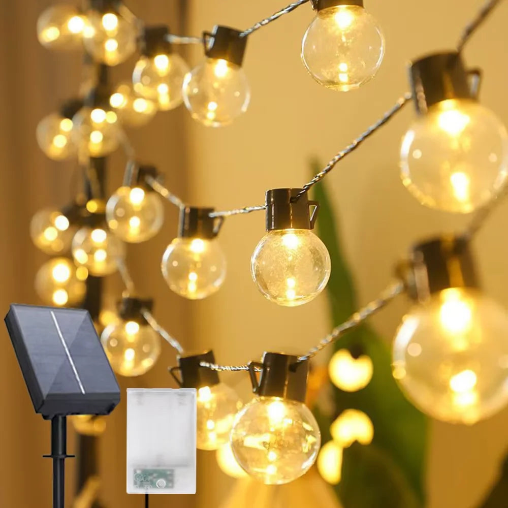 guirlande led solaire suspendue jaune ampoules transparentes panneau solaire autoinstallation festiveextérieurjardinterrasse