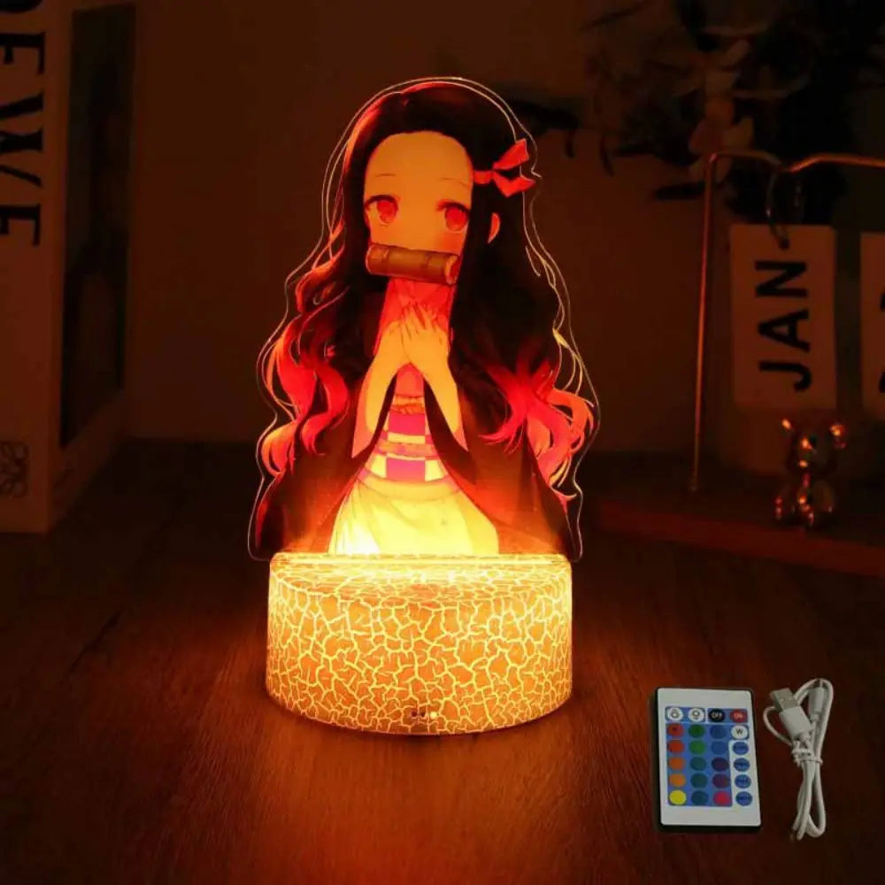 lampe led 3d anime luffy zorro cracked surface télécommande câble usb nocturne rouge vert
