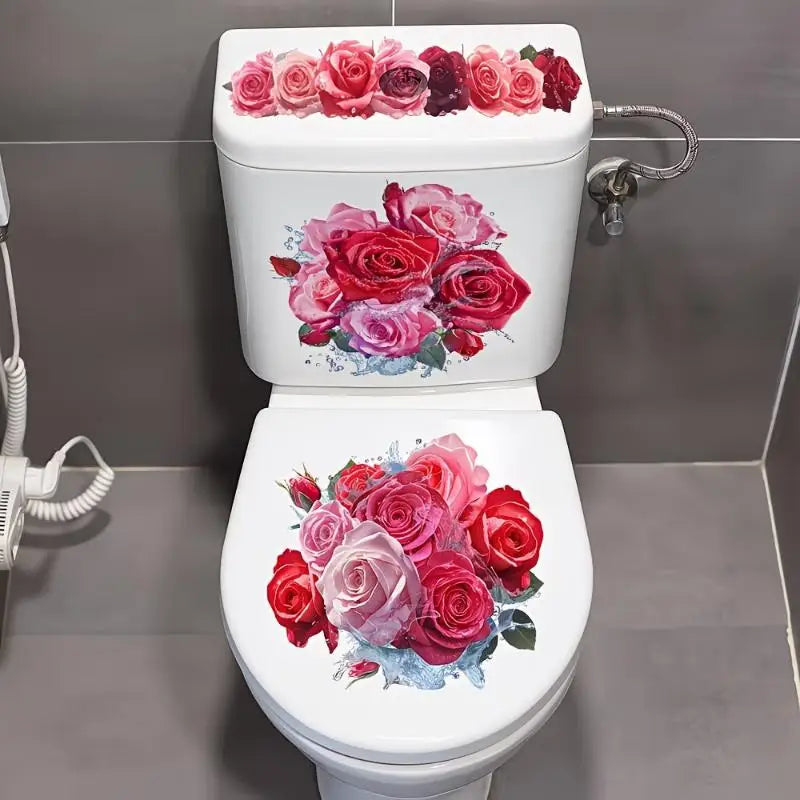 décoration toilettes adhésif fleurs tulipes marguerites lavande blanc classique facile nettoyer sans pelure