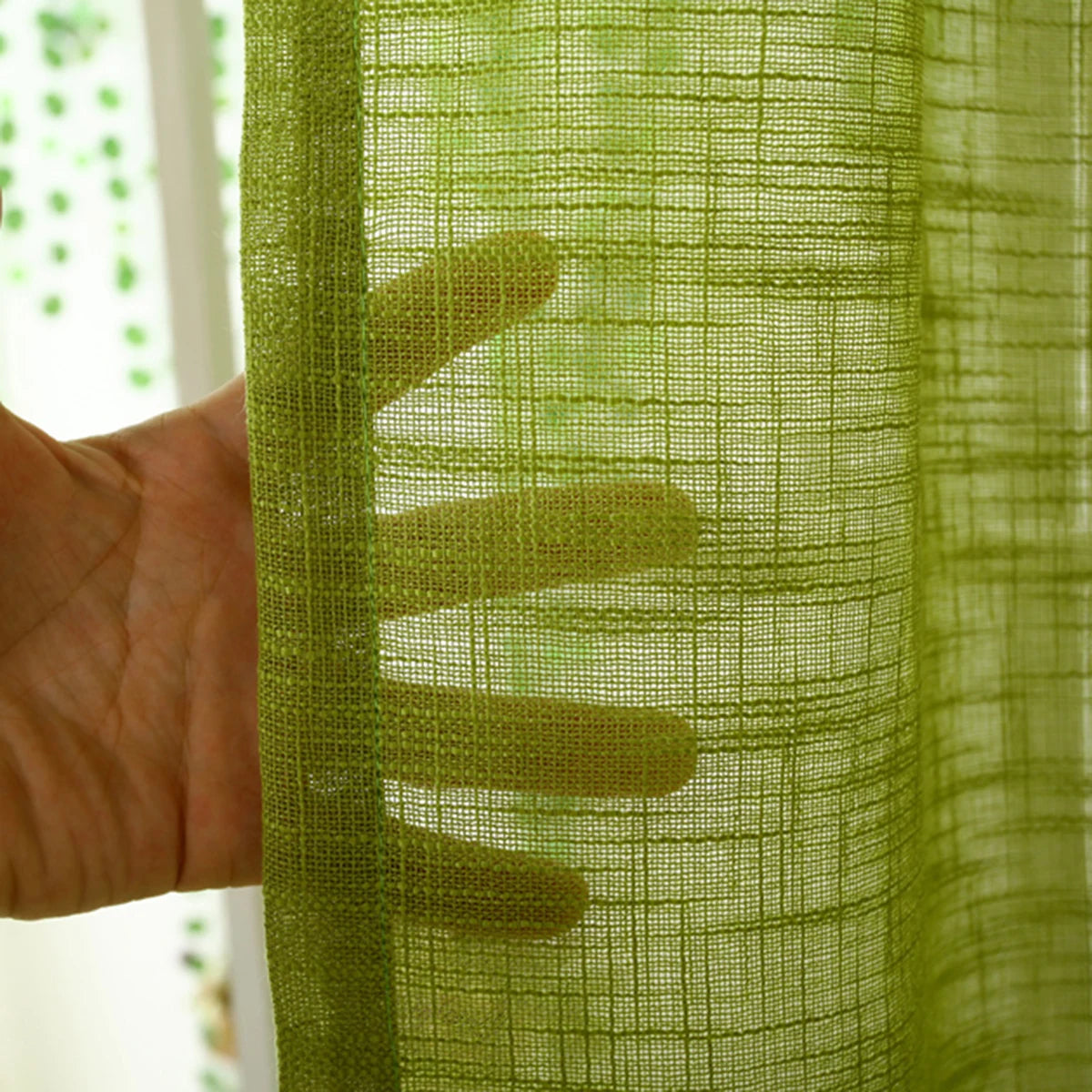 rideau vert texture lin moderne semi opaque tulle polyester inclusion accessoires fenêtre française