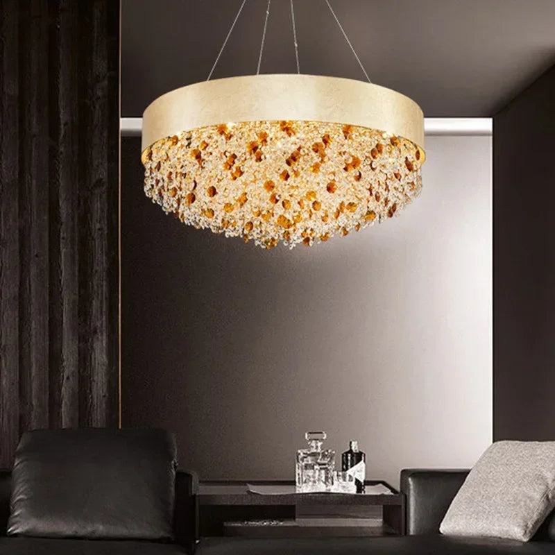 suspension lumineuse moderne doré marron clair translucides brillantes élégante chaînes fixées inclusées