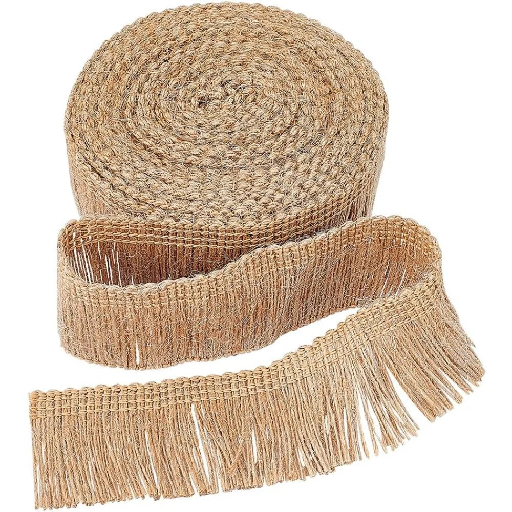 ruban jute naturel franges bohème rustique 5mètres 1.46pouces artisanal decoration interieur