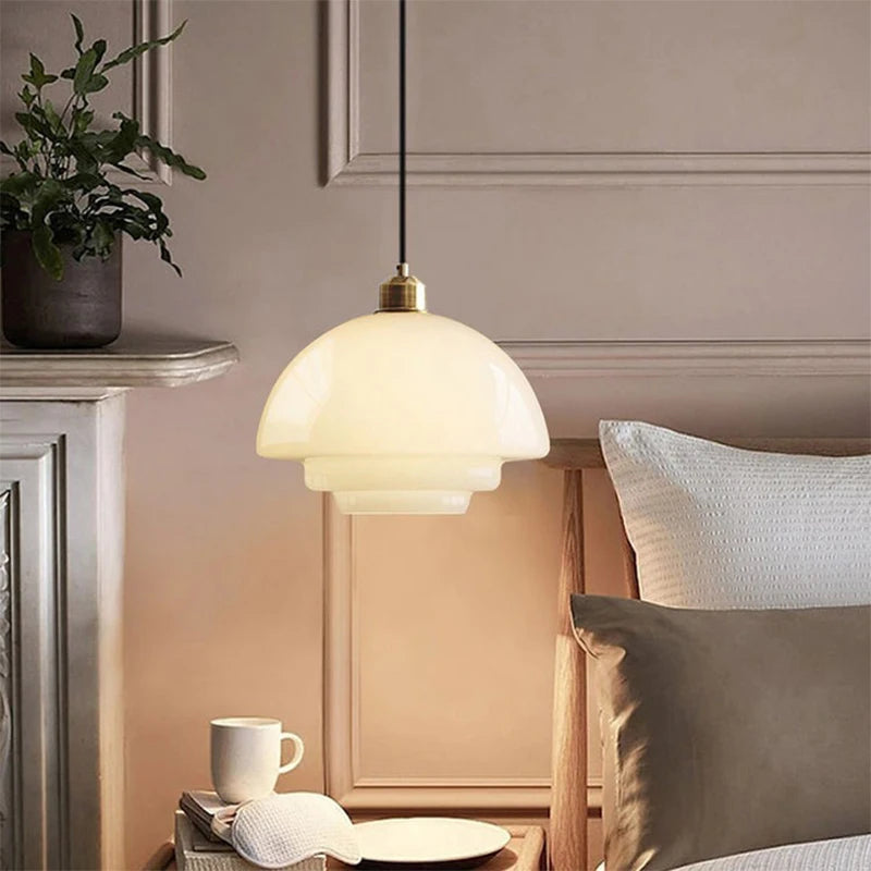 suspension lumineuse moderne blanc doré ampoule e27 câble noir verre rond mat 90 260v