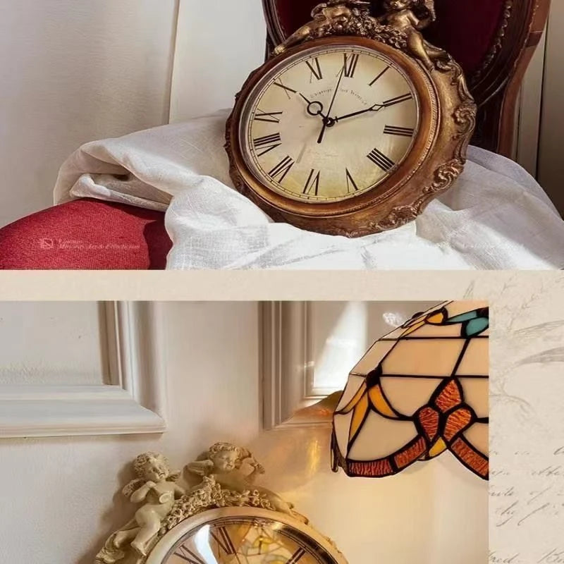 horloge murale résine vintage or ange décorations romantique volutes chambre salon