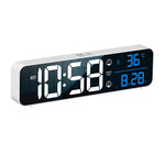 horloge numérique moderne blanc noir écran led affichage température double alarme snooze