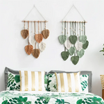 décoration murale boho vert feuilles macramé tissage crochet naturel chambre mariage