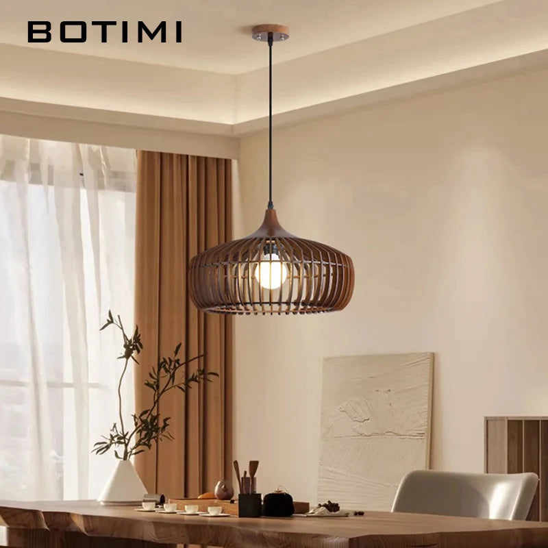 lampe suspendue bois naturel bambou moderne rustique salon chambre éclairage 220V 249 2000lm ans