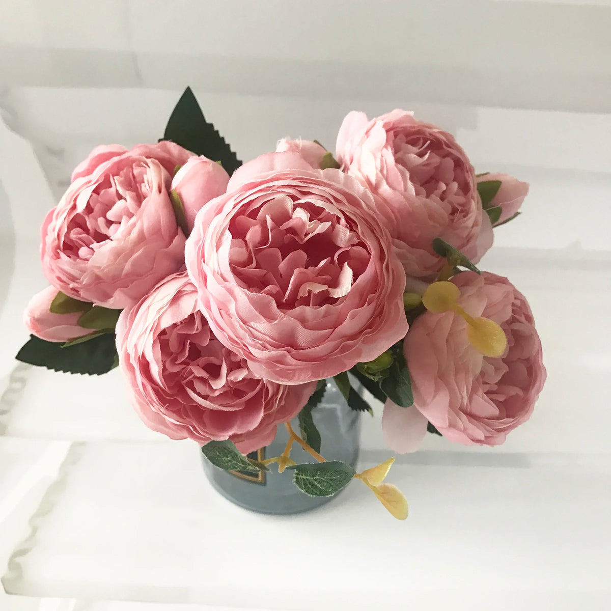 bouquet fleurs artificielles pivoine rose blanches decoration maison mariage anniversaireintérieur