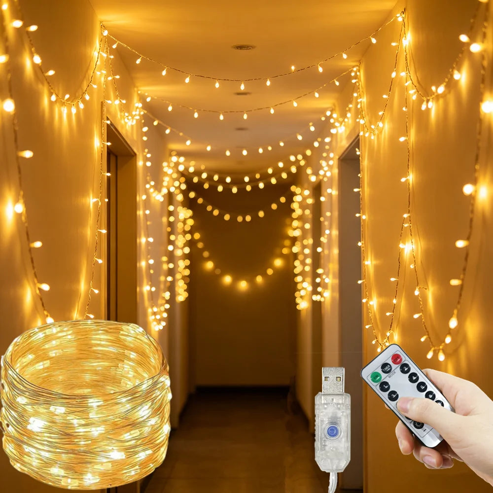 guirlande lumineuse led fil cuivre blanc chaud usb telecommande decoration interieur mariage noel maison