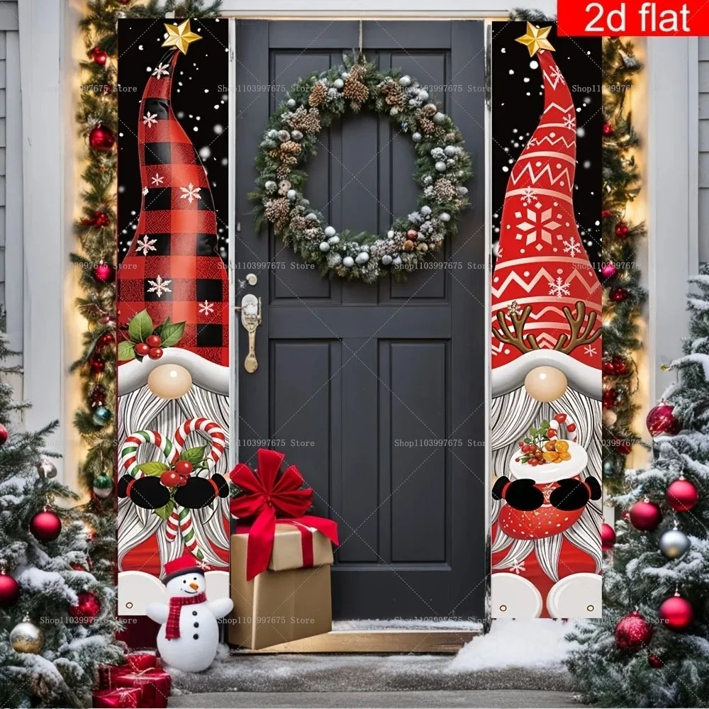rideau porte noël bonhomme neige rouge noir blanc géométrique crochet 180cm