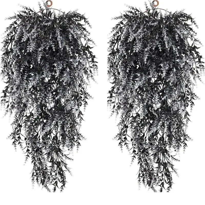 guirlande artificielle fleurs violettes feuilles vertes moderne extérieure accrochée chaîne métallique décoration jardin mariage