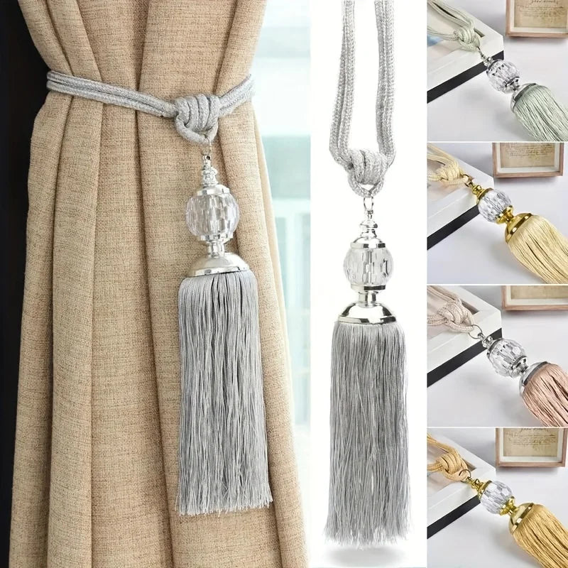 rubans rideaux pompons gris doré texture tissée classique élégants accessoire voilure moderne