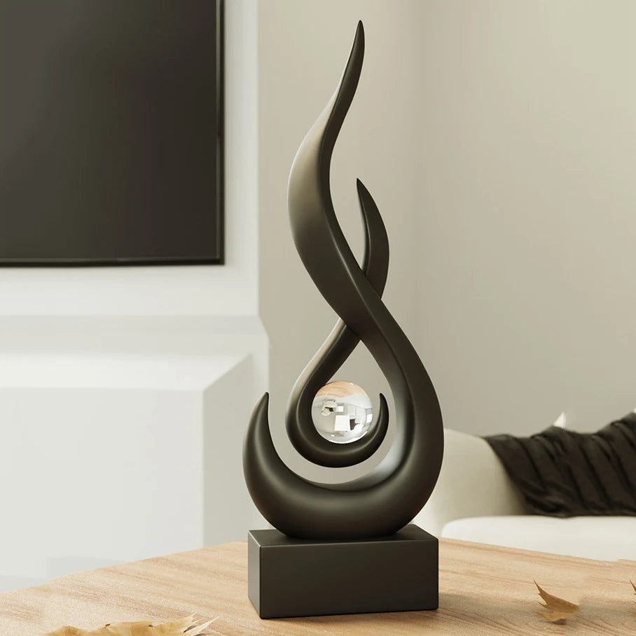 Sculpture décorative abstraite spirale sphère transparente moderne minimaliste noir blanc
