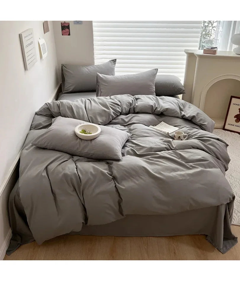 ensemble literie coton gris rose bleu moderne 220x240cm 150x200cm taies oreiller housse couvette