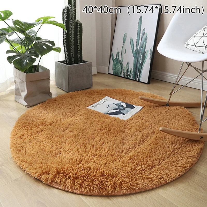 tapis rond uni fourré moderne blanc vert marron beige antidérapant intérieur salon chambrehôtel