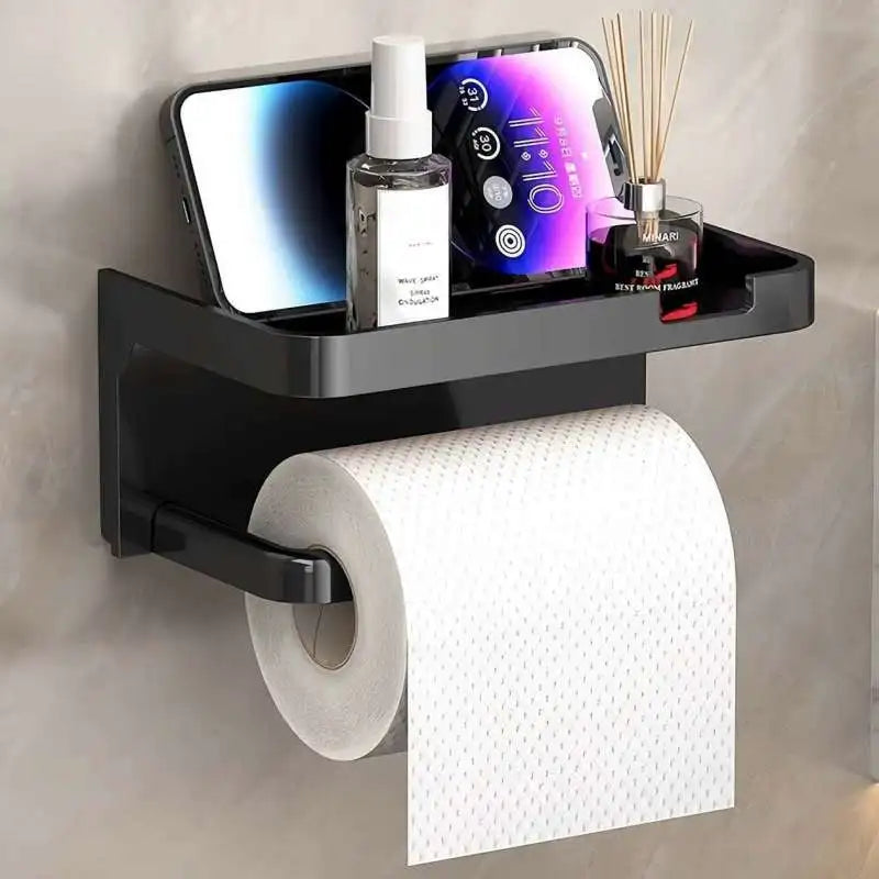porte papier toilette moderne adhésif étagère smartphone papier essuie mains plante verte diffuseur parfum