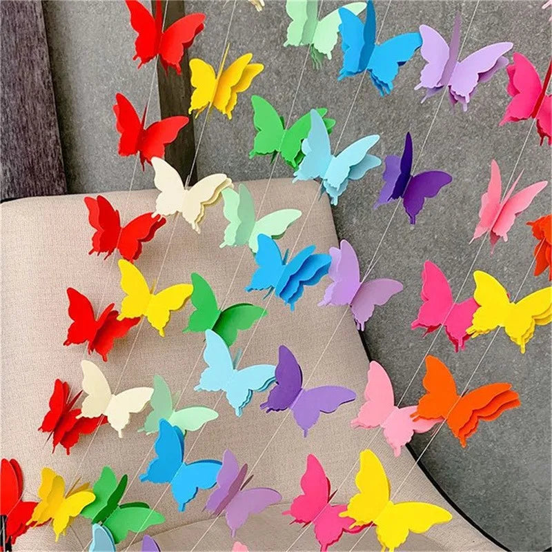 guirlande papillons 3d rouge jaune vert bleu violet rose orange anniversaire mariage fête