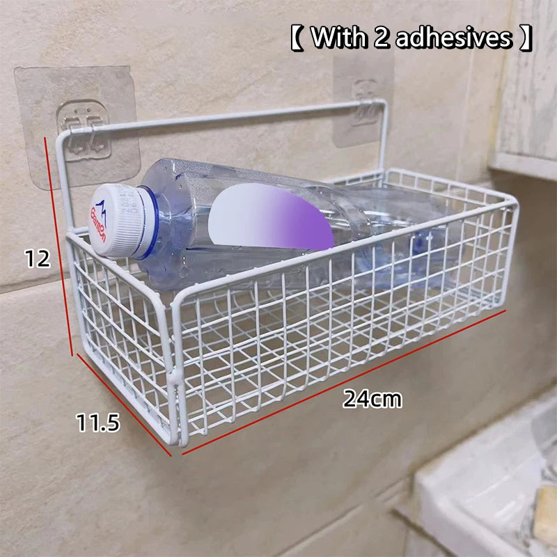 paniers métalliques noir maille fine adhésif minimaliste stockage cuisine salle bain sans perçage