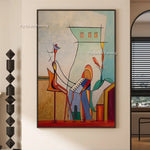 peinture l'huile abstraite contemporaine cubiste géométrique vibrante rouge bleu verte maisonDecorationMurrale