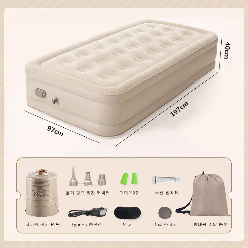 matelas gonflable gris confortable texture souple pompe intégrée moderne camping 197x150x40cm