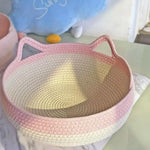 lit chat tissé main rose clair beige coussin amovible moderne