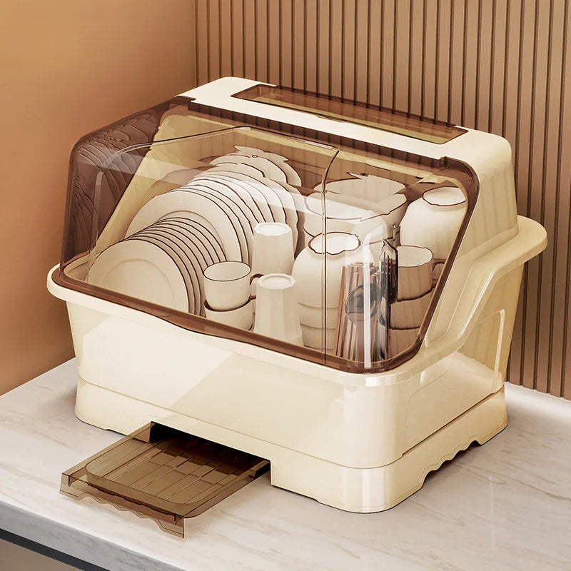seau vaisselle transparent moderne drainage auto assiettes tasses cuillères fourchettes couteaux beige multifonctionnel