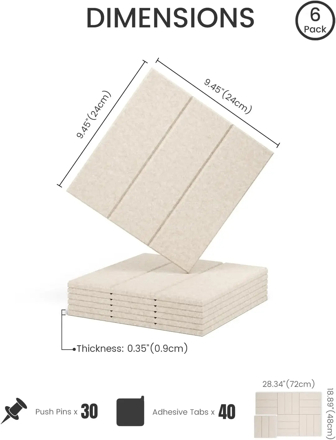 panneaux acoustiques modernes beige clair texture légèrement rugueuse 28.34x18cm 9.45x9.45cm 0.35cm épais adhésif