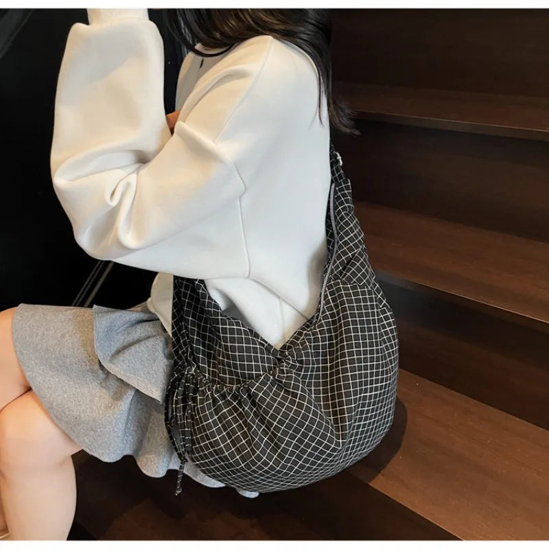 sac bandoulière femme toile carreaux bleu marine blanc four seasons casual poche téléphone fermeture