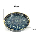plateau rangement vintage plastique bleu marine motif floral poignées métalliques décoration intérieure classique