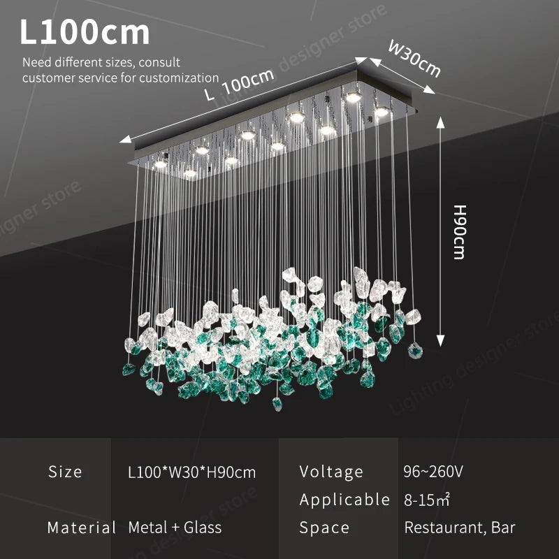 suspension lumineuse led moderne cristal transparent vert blanc