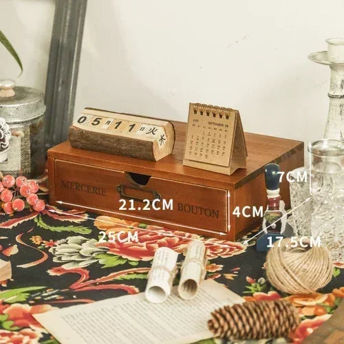 organisateur vintage commode tiroirs bois marron clair rétro poignées métalliques rangement
