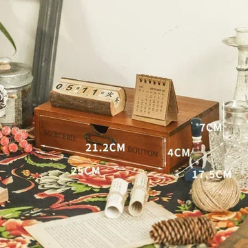 organisateur vintage commode tiroirs bois marron clair rétro poignées métalliques rangement