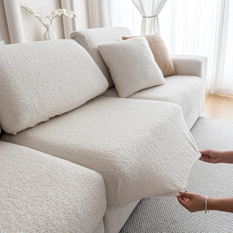 Housse canapé beige clair élastique imperméable moderne sectionnel fauteuil inclinable lavable machine