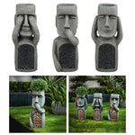 statues moai décoratives extérieures pots fleurs texture pierre motif floral gris noir