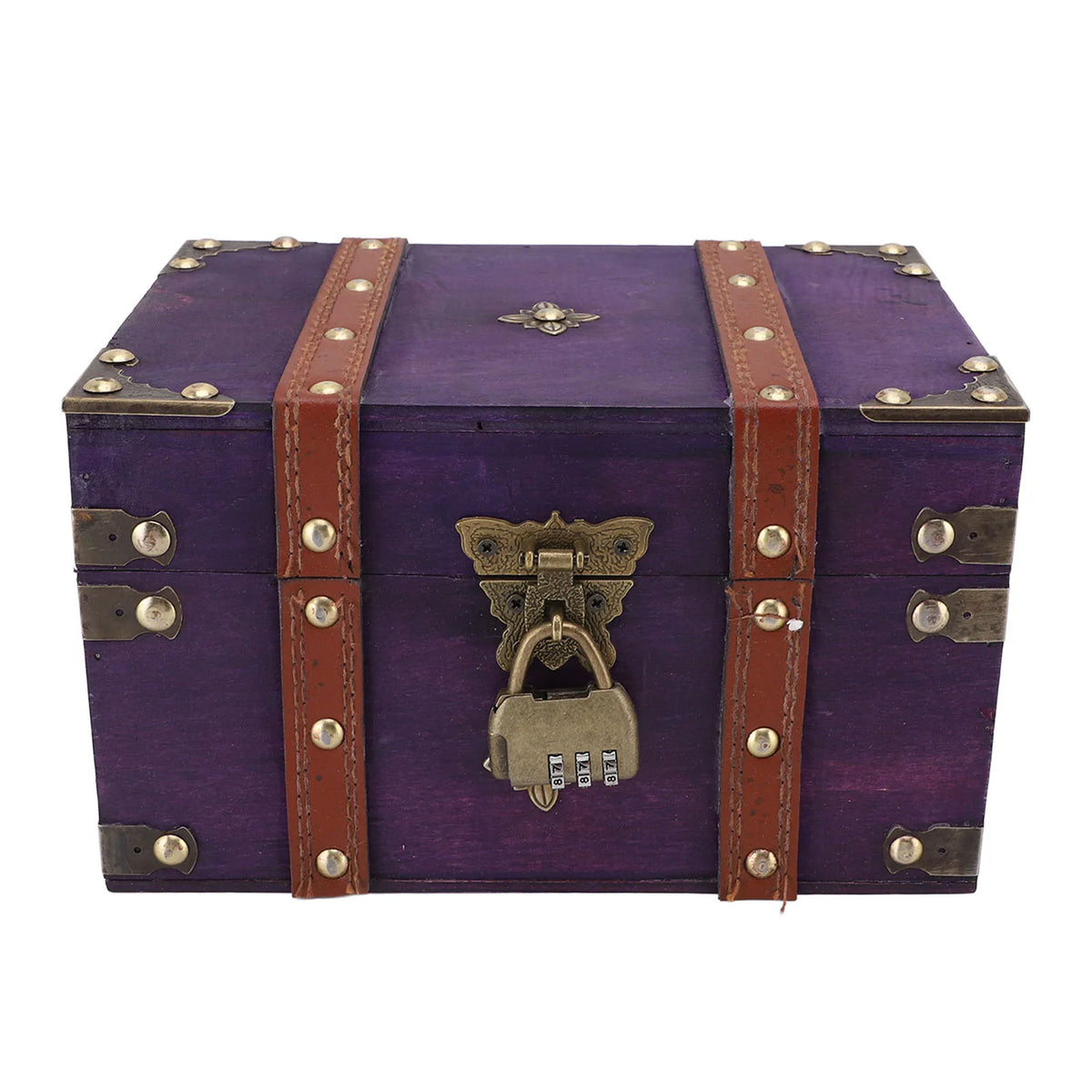 coffre bijoux bois violet vintage serrure réutilisable 22x15x13cm