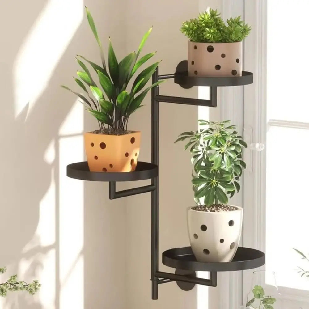 étagère murale industrielle noire rotative vis fixations pots plantes moderne intérieur robuste