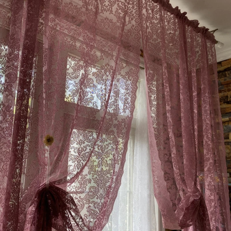 rideaux voilage dentelle florale romantique vintage rose fuchsia chambre