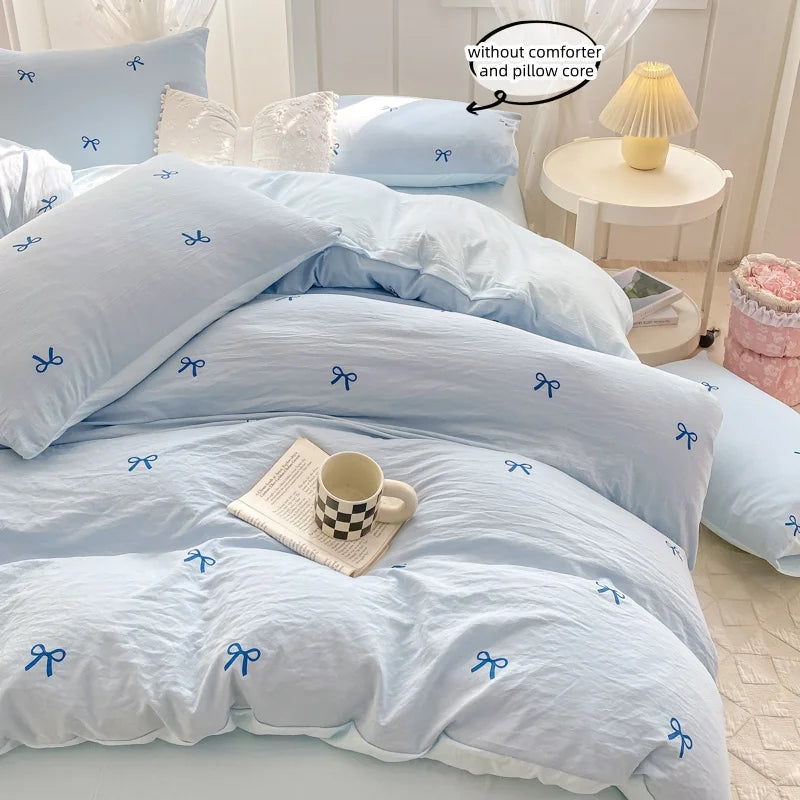 ensemble literie moderne blanc rose nœuds papillon housse couette taies d'oreiller doux polyester serge