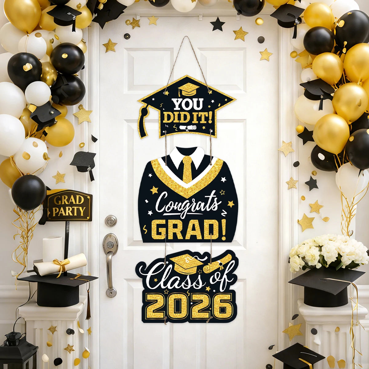décoration porte panneau festif remise diplômes class 2026 you did it congrats grad chapeaux