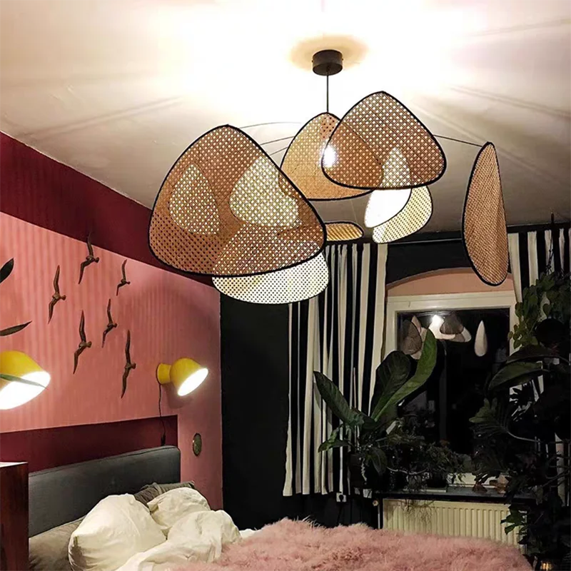 suspension lumineuse moderne rotin marron clair 4200K 3000K 6500K 90260V