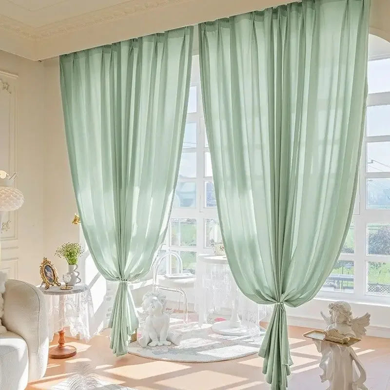 rideau vert menthe translucide moderne deux pièces plissé chambre salon